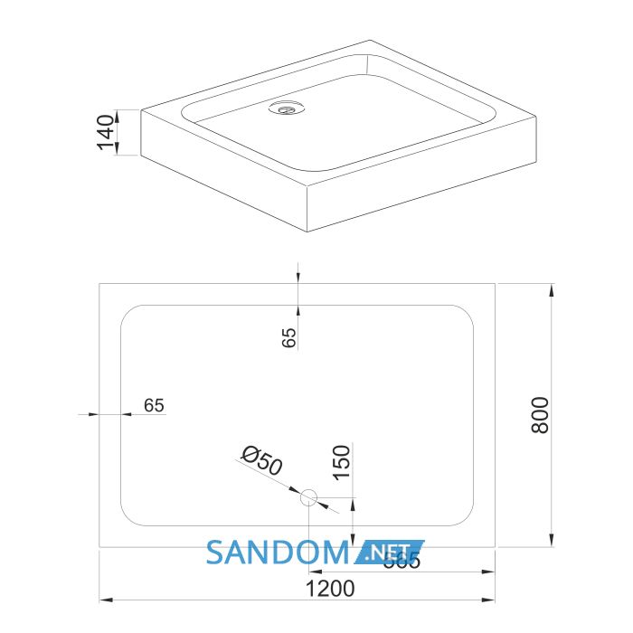 Поддон для душа акриловый Volle 120x80x14