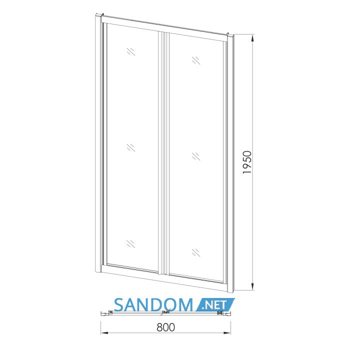 Двері bifold 80*195см, профіль хром, скло прозоре