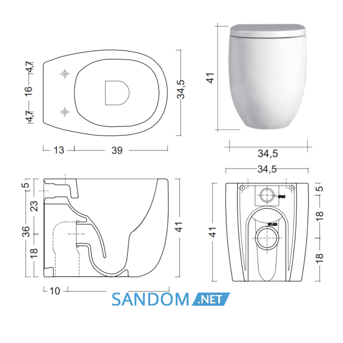 MILK унітаз підлоговий Rimless 52 см, колір білий глянець