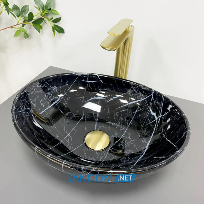 Умивальник накладний VBI PARMA BLACK STONE GLOSSY 41,5x33,5