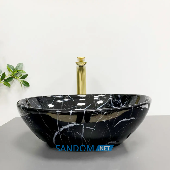 Умивальник накладний VBI PARMA BLACK STONE GLOSSY 41,5x33,5