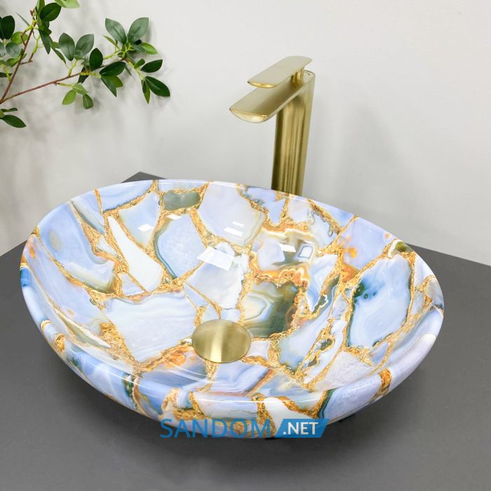 Умивальник накладний VBI PARMA MARBLE BLUE GLOSSY 41,5x33,5