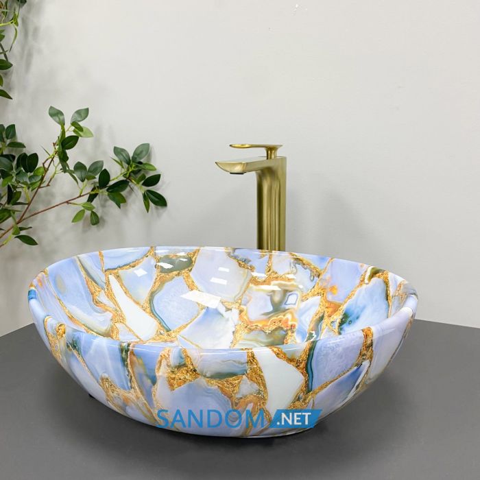 Умивальник накладний VBI PARMA MARBLE BLUE GLOSSY 41,5x33,5