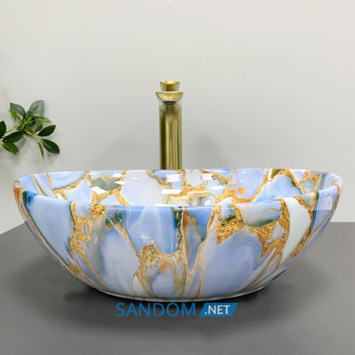 Умивальник накладний VBI PARMA MARBLE BLUE GLOSSY 41,5x33,5