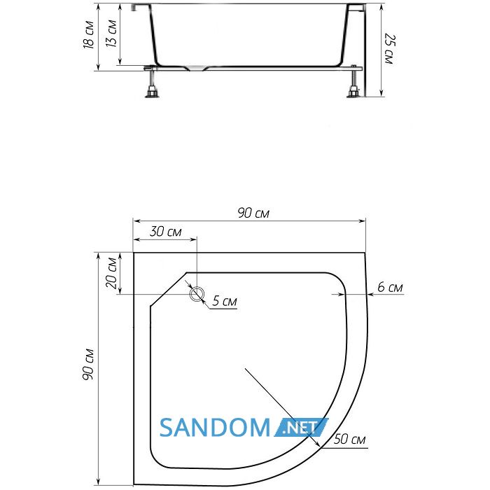 Душевой поддон Bravo Slupia RM90F 90x90x25
