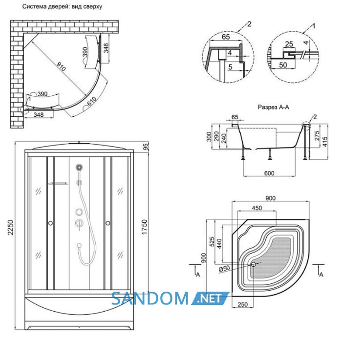 Душовий бокс Lidz Tani SB90x90.SAT.HIGH.GR з глибоким піддоном