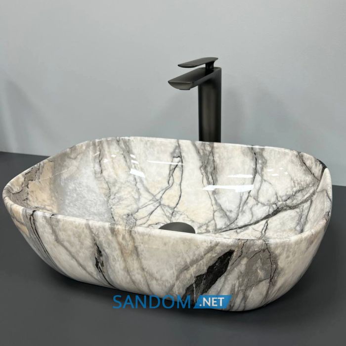 Умывальник накладной VBI RAVENNA LIGHT GREY ONYX GLOSSY 46x32,5