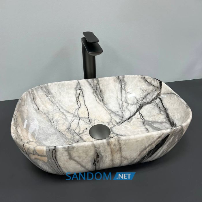 Умывальник накладной VBI RAVENNA LIGHT GREY ONYX GLOSSY 46x32,5