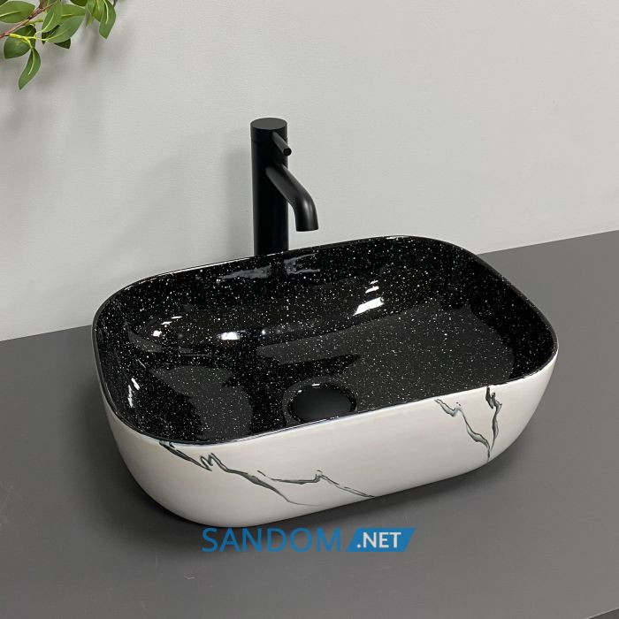 Умивальник накладний VBI RAVENNA WHITE BLACK MARMO 46x32