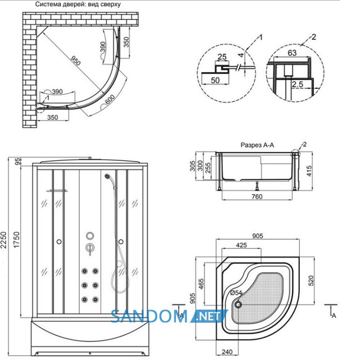 Гидромассажный бокс Lidz Tani SBM90x90.SAT.HIGH.FR Frost с глубоким поддоном