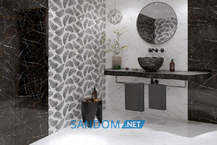 Плитка для стен Golden Tile Nero E Bianco leaf черная 30x60